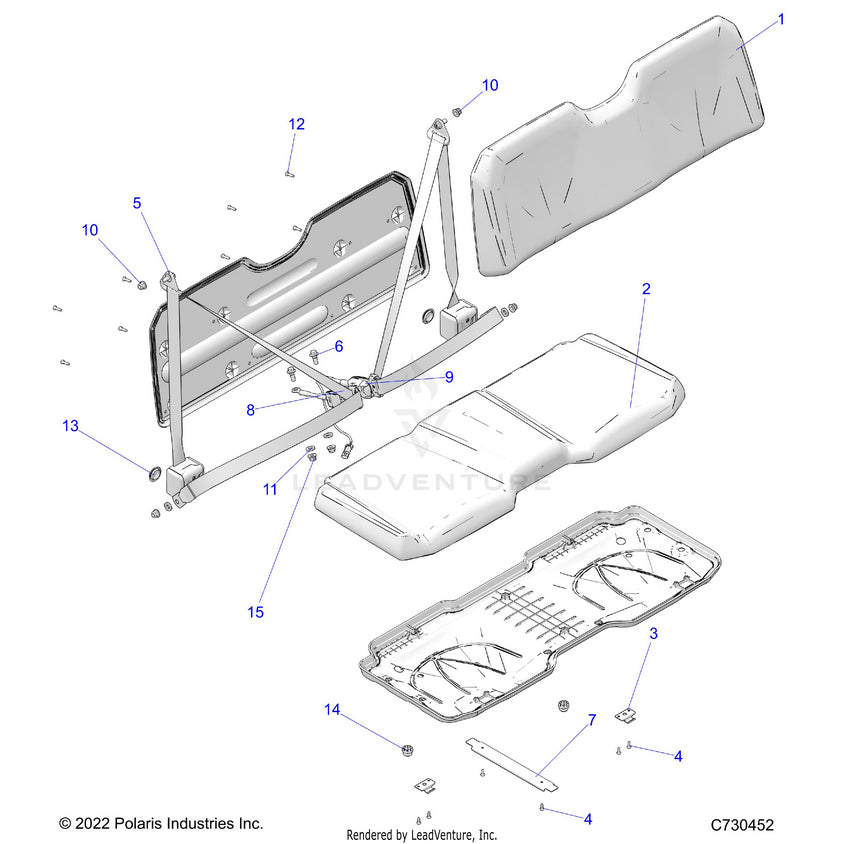 An Image of a Genuine Polaris Parts Schematic Diagram showing the schematic - BODY: SEAT - 2025 POLARIS RANGER 570 PREMIUM