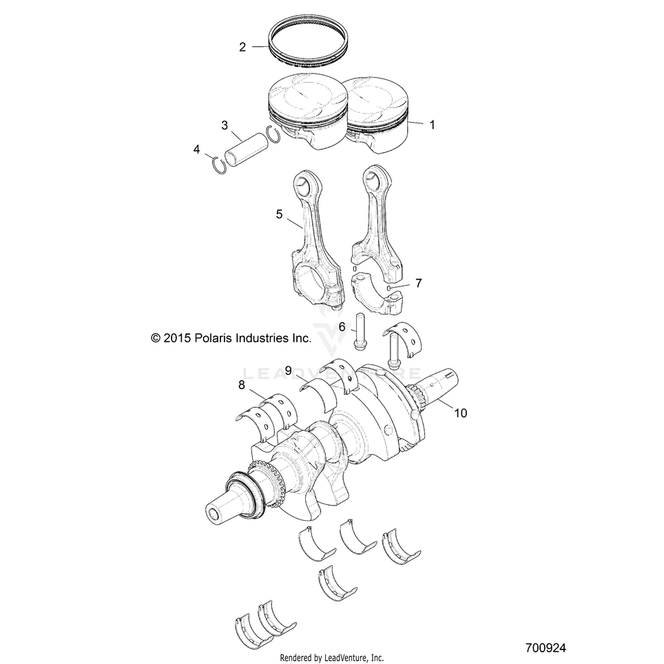 An Image of a Genuine Polaris Parts Schematic Diagram showing the schematic - ENGINE: CRANKSHAFT & PISTON - 2017 POLARIS RANGER XP 900