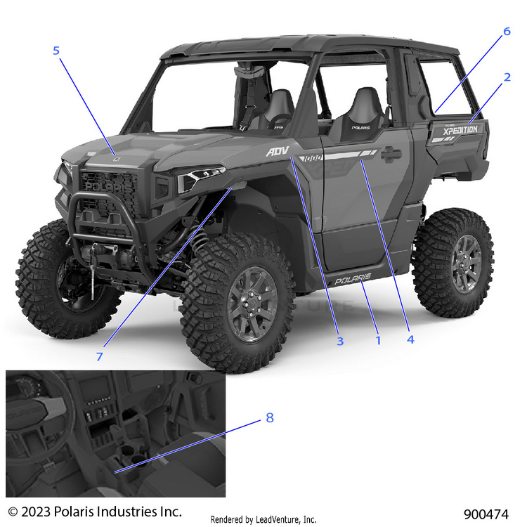 An Image of a Genuine Polaris Parts Schematic Diagram showing the schematic - BODY: DECALS GRAPHICS (2) - 2024 POLARIS XPEDITION ADV ULTIMATE