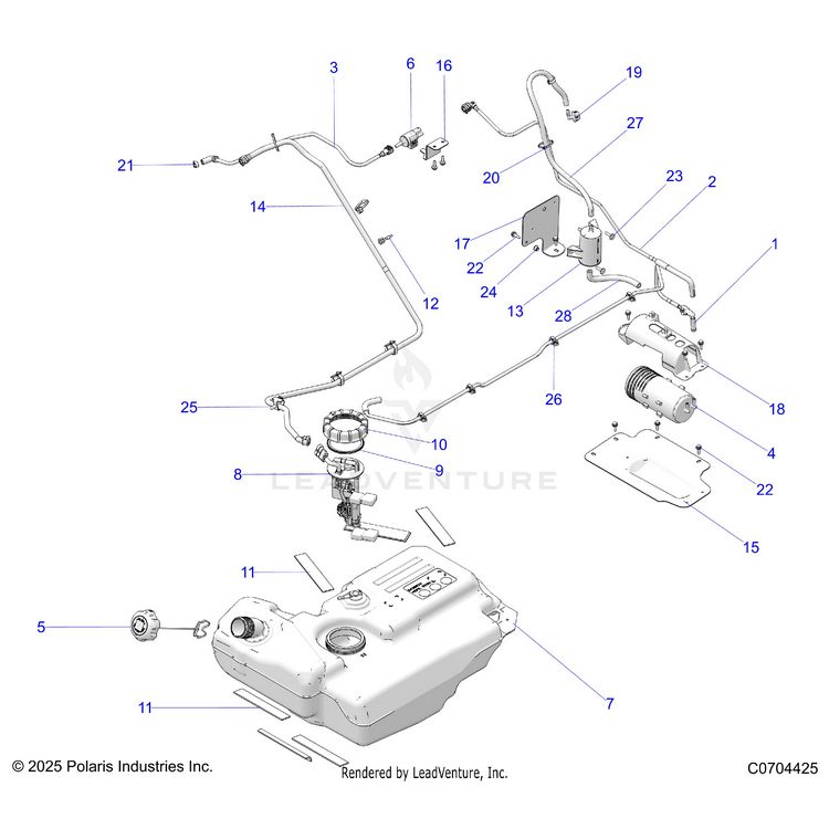 An Image of a Genuine Polaris Parts Schematic Diagram showing the schematic - FUEL: FUEL SYSTEM EVAP - 2023 POLARIS GENERAL XP 1000 SPORT