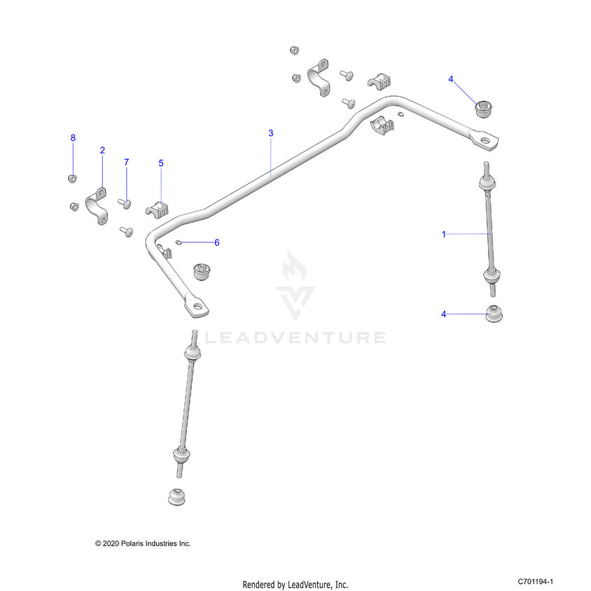 An Image of a Genuine Polaris Parts Schematic Diagram showing the schematic - SUSPENSION: REAR STABILIZER BAR - 2026 POLARIS RANGER 1000 XP NORTHSTAR ULTIMATE