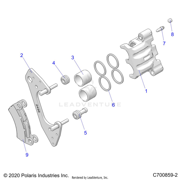 An Image of a Genuine Polaris Parts Schematic Diagram showing the schematic - BRAKES: FRONT CALIPER - 2024 POLARIS GENERAL XP 1000 PREMIUM