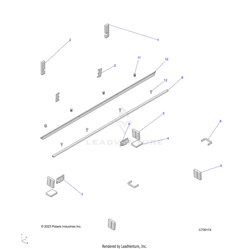An Image of a Genuine Polaris Parts Schematic Diagram showing the schematic - BODY: CAB FOAM & SEALS - 2022 POLARIS RANGER CREW 570 NORTHSTAR
