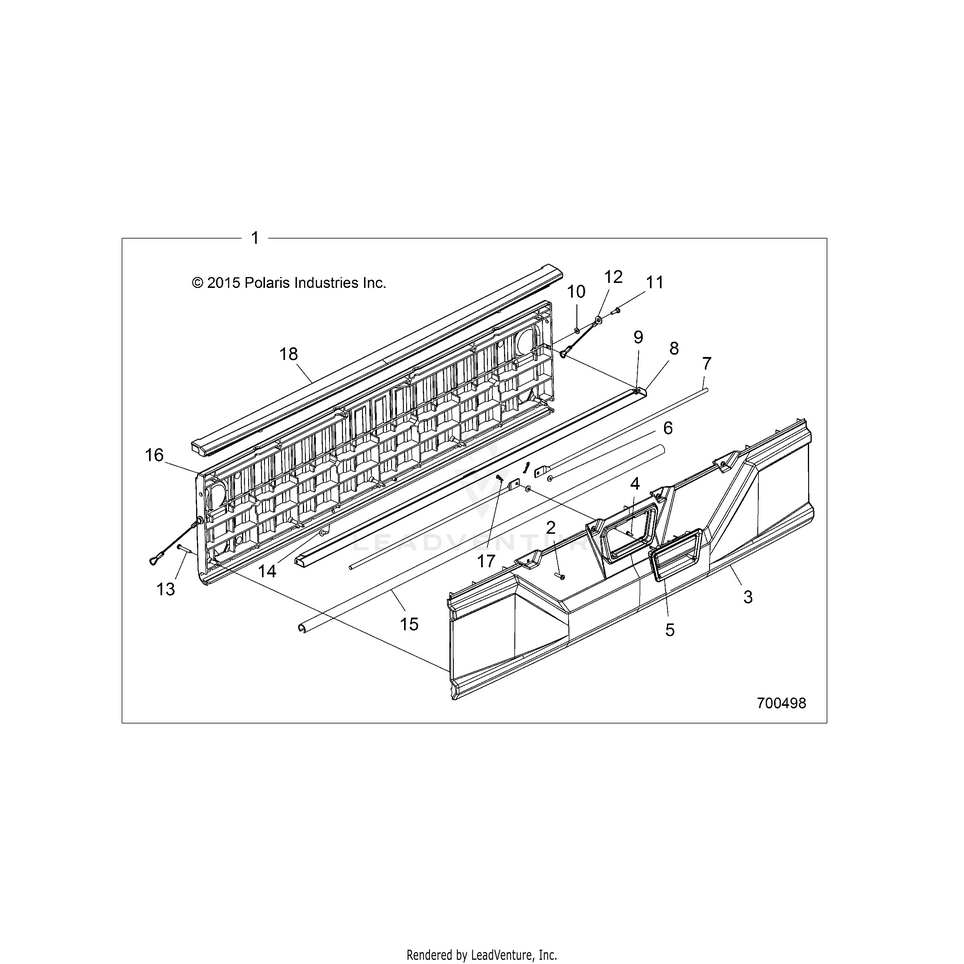An Image of a Genuine Polaris Parts Schematic Diagram showing the schematic - BODY: BOX TAILGATE - 2022 POLARIS RANGER CREW 570 FULL SIZE