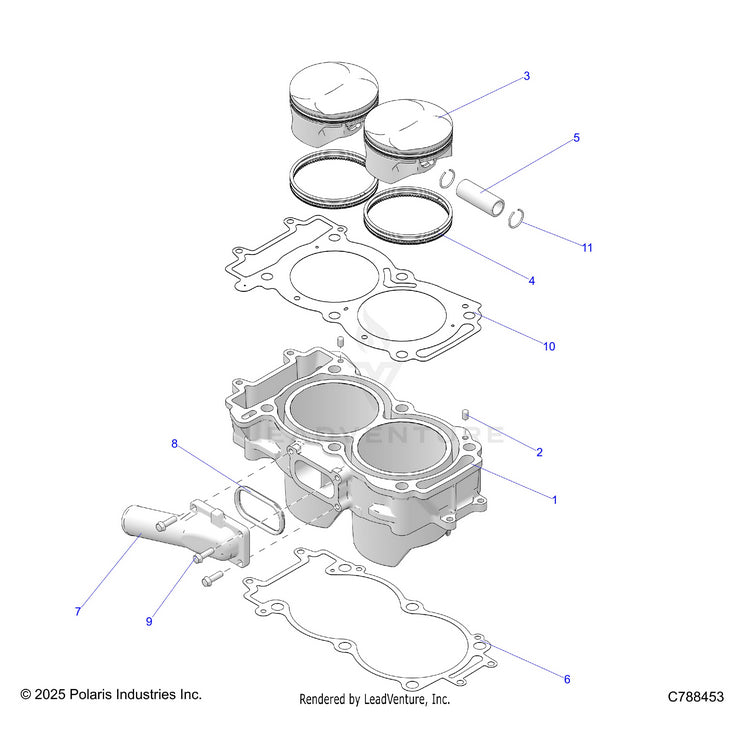 An Image of a Genuine Polaris Parts Schematic Diagram showing the schematic - ENGINE: CYLINDER & PISTON - 2026 POLARIS RANGER 1000 XP NORTHSTAR ULTIMATE TRAIL BOSS