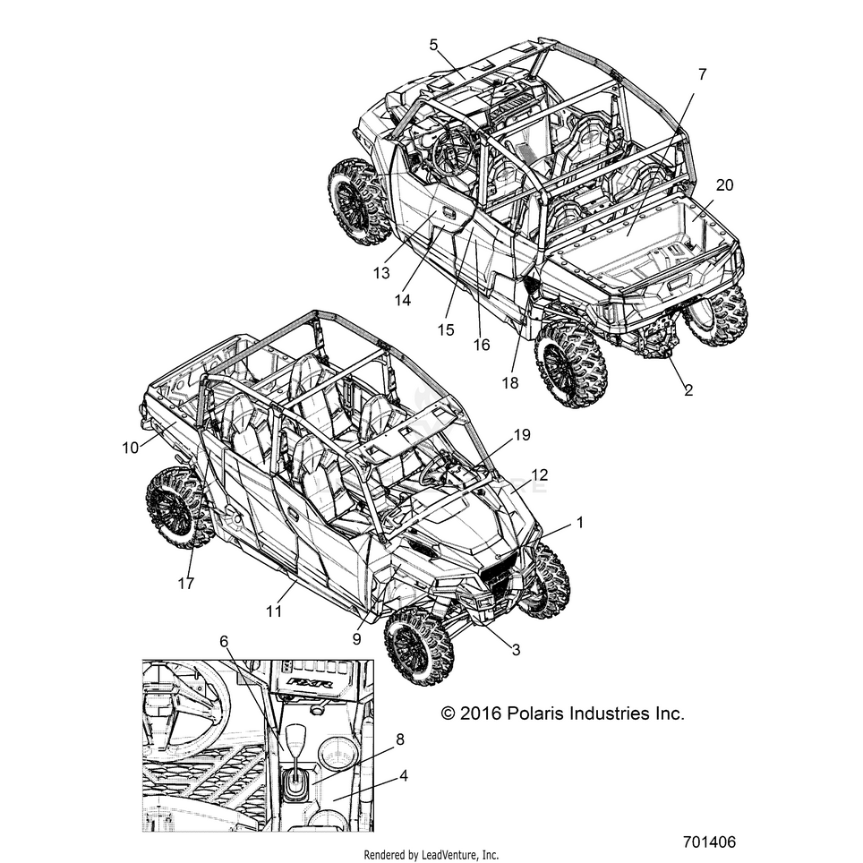 An Image of a Genuine Polaris Parts Schematic Diagram showing the schematic - BODY: DECALS - 2017 POLARIS GENERAL 1000 4 EPS