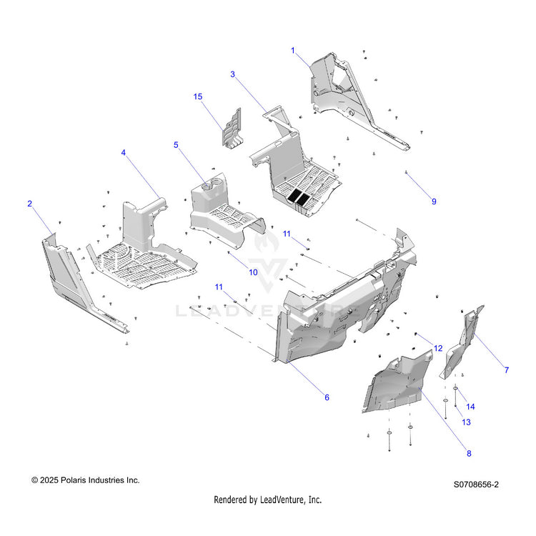An Image of a Genuine Polaris Parts Schematic Diagram showing the schematic - BODY: FLOOR & ROCKER - 2026 POLARIS RANGER 1000 XP PREMIUM