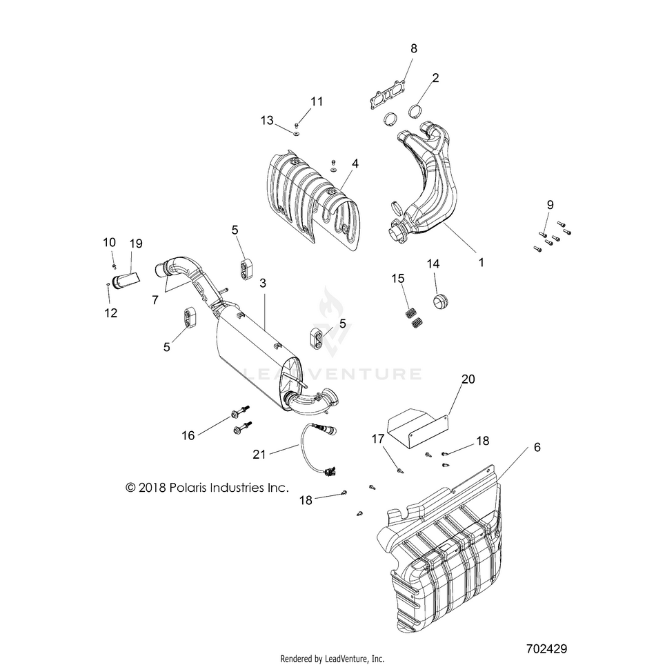 An Image of a Genuine Polaris Parts Schematic Diagram showing the schematic - ENGINE: EXHAUST - 2019 POLARIS RANGER CREW 900 EPS