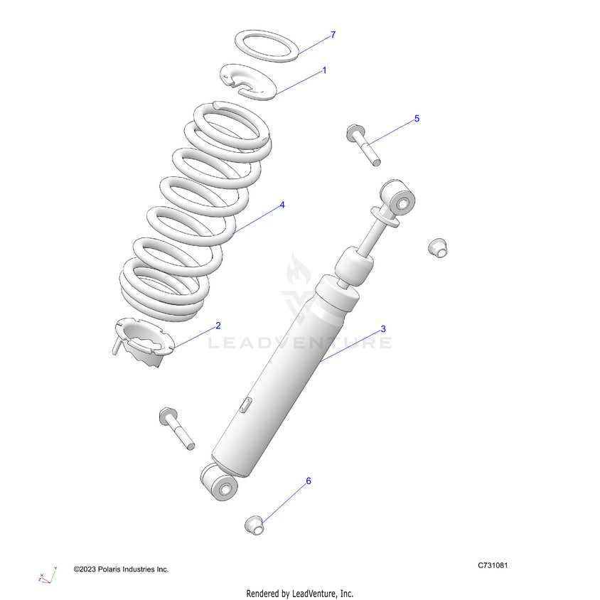 An Image of a Genuine Polaris Parts Schematic Diagram showing the schematic - SUSPENSION: FRONT SHOCK MOUNTING - 2024 POLARIS RANGER EV FULL SIZE PREMIUM