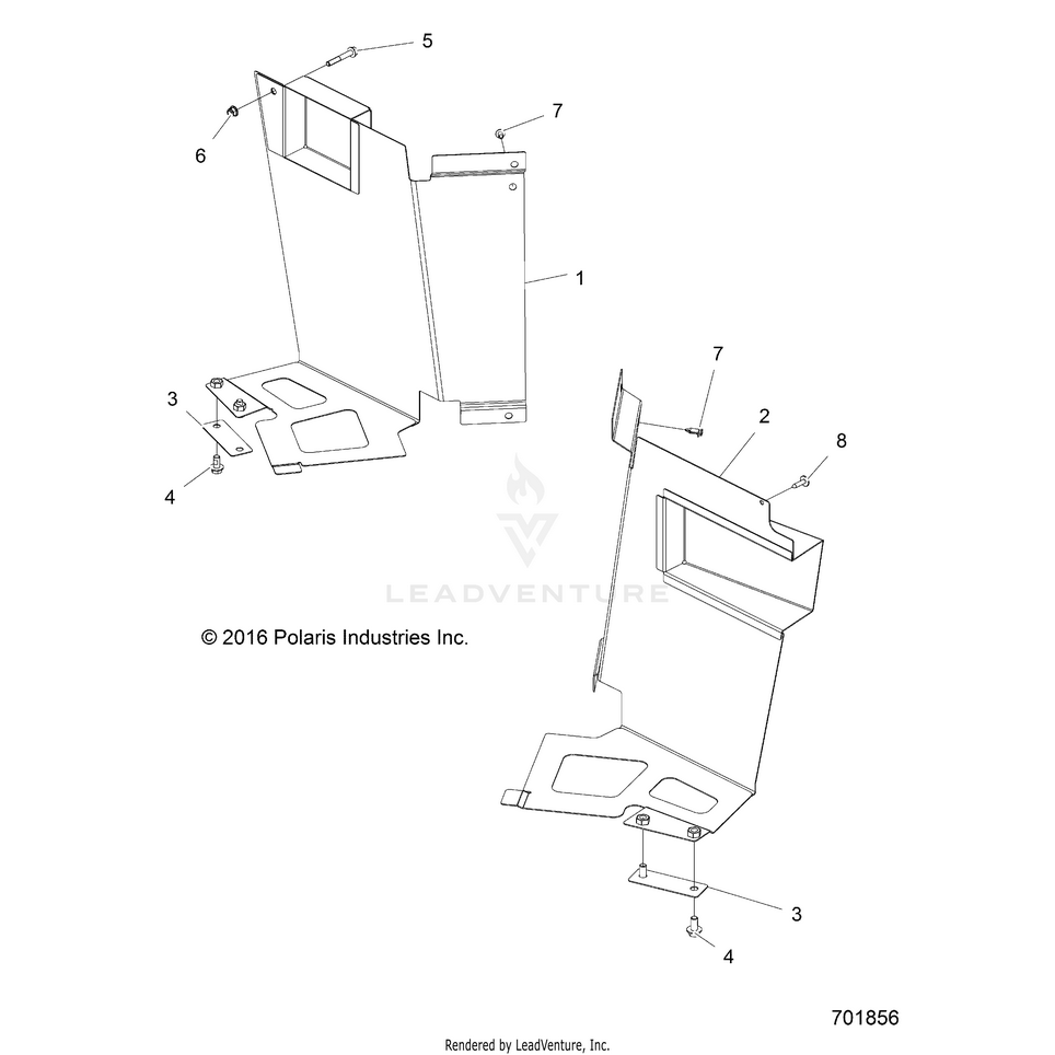 An Image of a Genuine Polaris Parts Schematic Diagram showing the schematic - BODY: MUD GUARD - 2018 POLARIS RANGER 1000 DIESEL