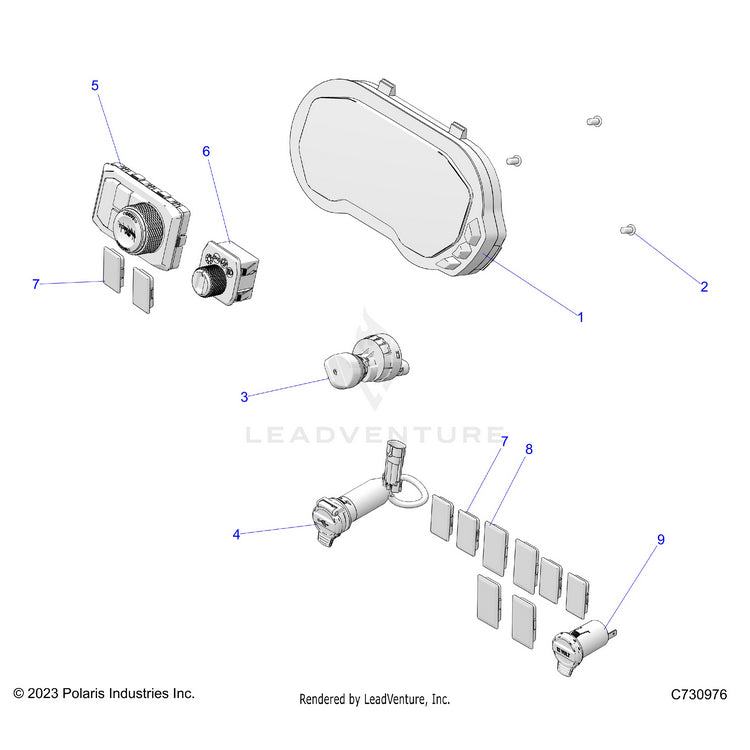 An Image of a Genuine Polaris Parts Schematic Diagram showing the schematic - ELECTRICAL: DASH COMPONENTS - 2024 POLARIS RANGER XD 1500 PREMIUM
