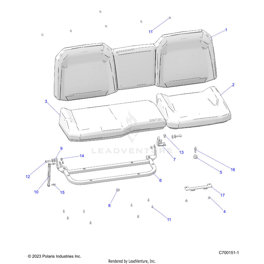 An Image of a Genuine Polaris Parts Schematic Diagram showing the schematic - BODY: SEAT REAR - 2025 POLARIS RANGER 1000 XP CREW NORTHSTAR ULTIMATE TRAIL BOSS