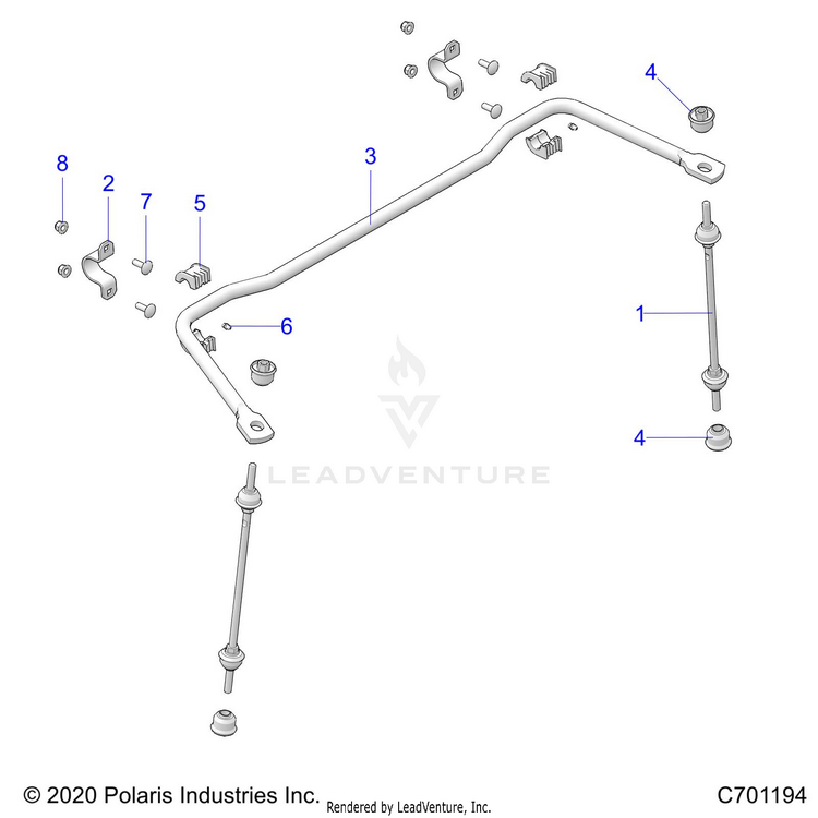 An Image of a Genuine Polaris Parts Schematic Diagram showing the schematic - SUSPENSION: REAR STABILIZER BAR - 2023 POLARIS RANGER XP 1000 NORTHSTAR EVAP