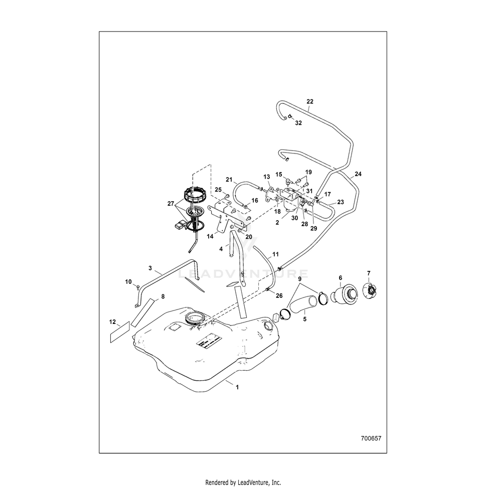 An Image of a Genuine Polaris Parts Schematic Diagram showing the schematic - BODY: FUEL TANK - 2017 POLARIS RANGER HST
