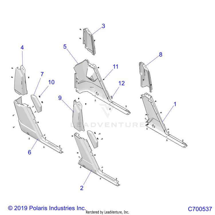 An Image of a Genuine Polaris Parts Schematic Diagram showing the schematic - BODY: ROCKER PANELS - 2019 POLARIS RANGER CREW XP 1000 NORTHSTAR FACTORY CHOICE