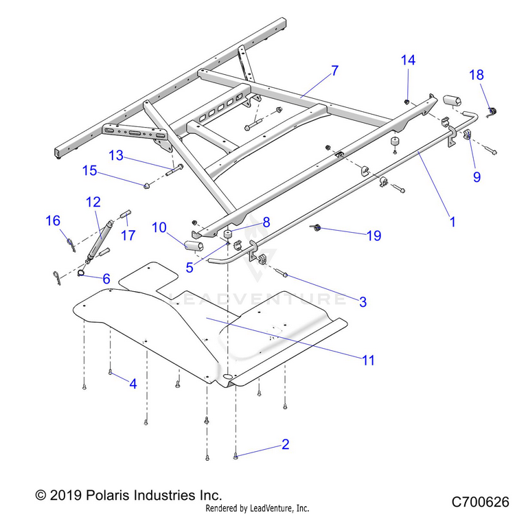 An Image of a Genuine Polaris Parts Schematic Diagram showing the schematic - BODY: BOX MOUNTING - 2020 POLARIS RANGER XP 1000 TEXAS EDITION