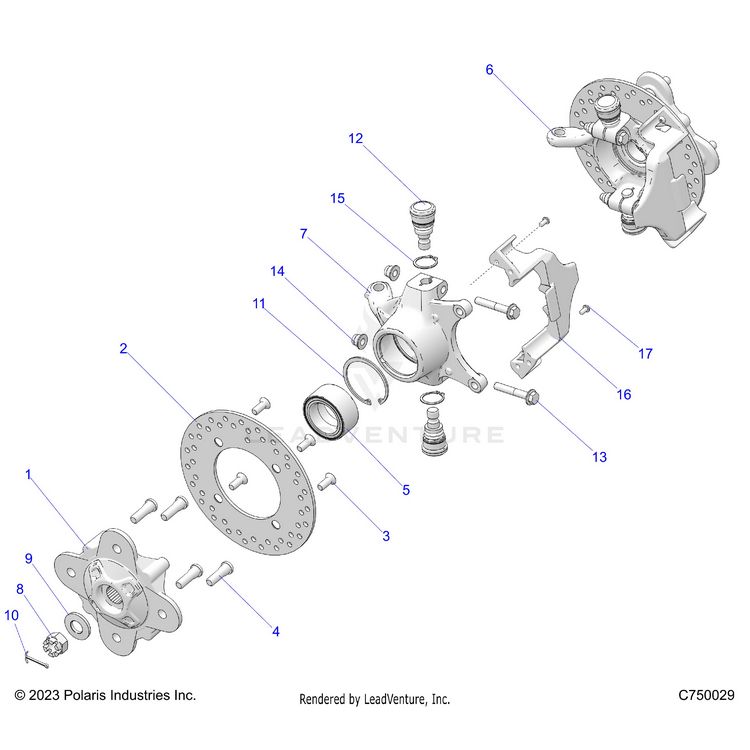 An Image of a Genuine Polaris Parts Schematic Diagram showing the schematic - SUSPENSION: FRONT HUB - 2024 POLARIS GENERAL 1000 PREMIUM