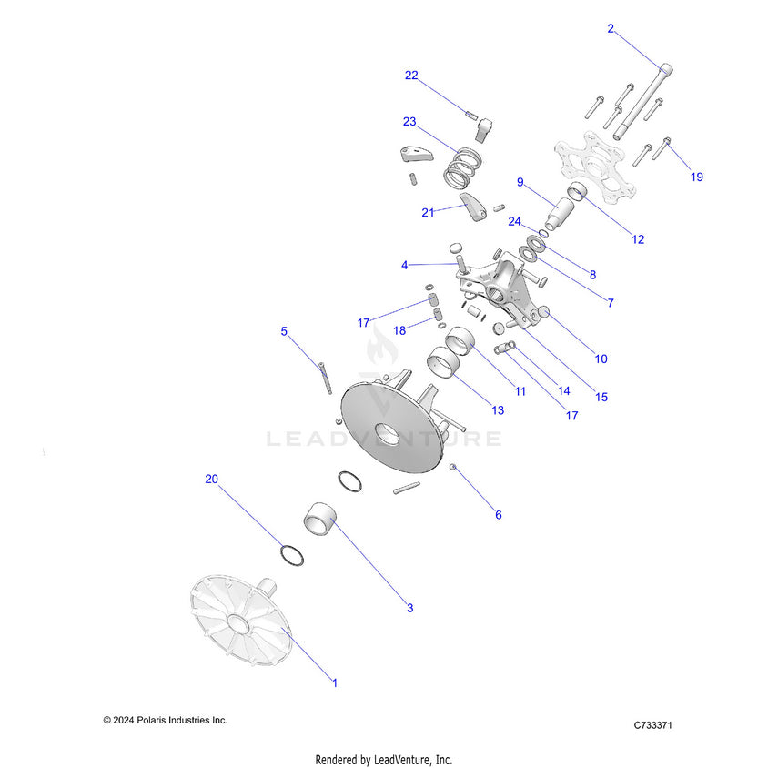 An Image of a Genuine Polaris Parts Schematic Diagram showing the schematic - DRIVE TRAIN: PRIMARY CLUTCH - 2025 POLARIS RANGER 570 CREW NORTHSTAR