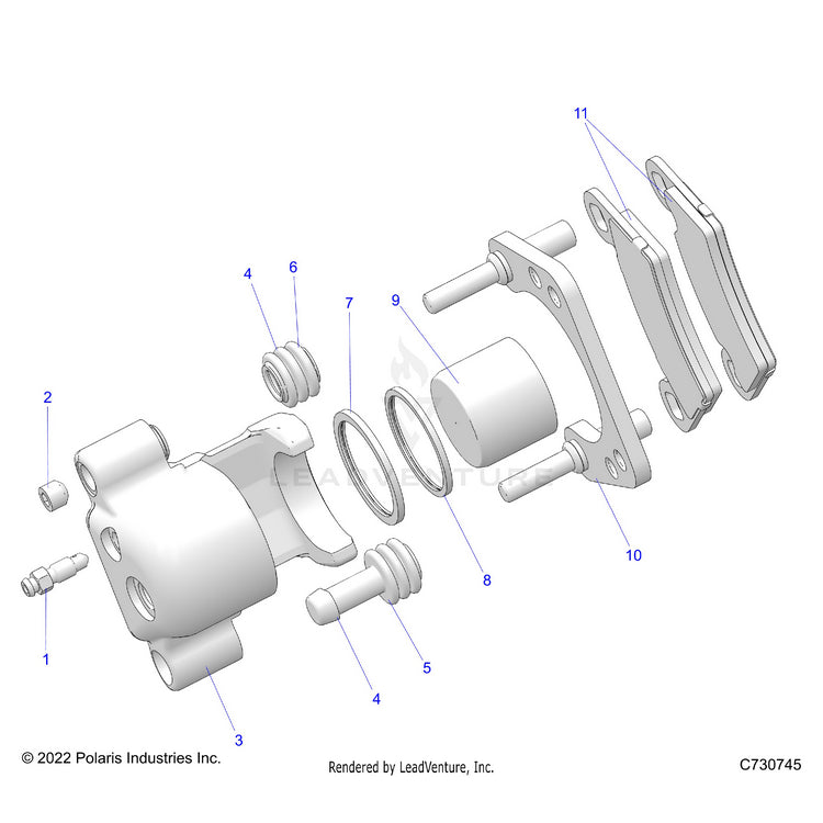An Image of a Genuine Polaris Parts Schematic Diagram showing the schematic - BRAKES: REAR CALIPER - 2025 POLARIS RANGER 570 FULL SIZE