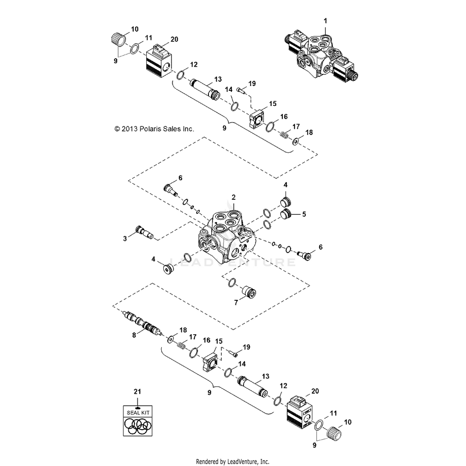 An Image of a Genuine Polaris Parts Schematic Diagram showing the schematic - HYDRAULICS: AUXILIARY VALVE - 2017 POLARIS RANGER HST