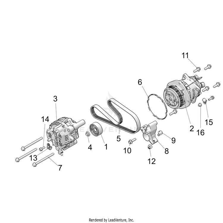 An Image of a Genuine Polaris Parts Schematic Diagram showing the schematic - ENGINE: ALTERNATOR & COMPRESSOR - 2020 POLARIS RANGER CREW XP 1000 NORTHSTAR FC