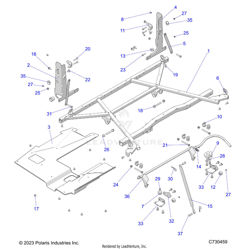 An Image of a Genuine Polaris Parts Schematic Diagram showing the schematic - BODY: BOX MOUNTING - 2024 POLARIS RANGER 570 CREW