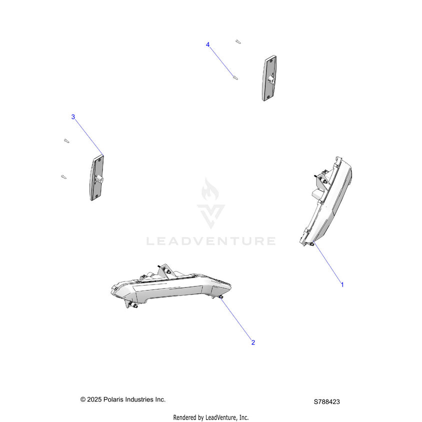 An Image of a Genuine Polaris Parts Schematic Diagram showing the schematic - ELECTRICAL: HEADLIGHTS TAILLIGHTS & BULBS - 2026 POLARIS RANGER 500