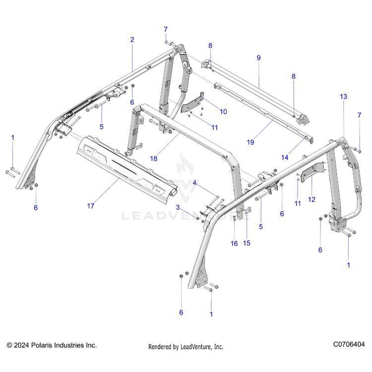 An Image of a Genuine Polaris Parts Schematic Diagram showing the schematic - CHASSIS: ROLLOVER PROTECTION 5P - 2024 POLARIS XPEDITION XP5 NORTHSTAR