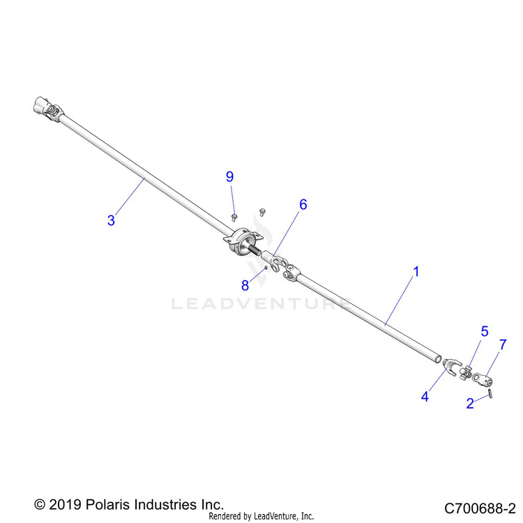 An Image of a Genuine Polaris Parts Schematic Diagram showing the schematic - DRIVE TRAIN: PROP SHAFT - 2020 POLARIS RANGER CREW 1000 FULL SIZE EPS FO