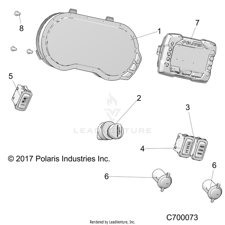 An Image of a Genuine Polaris Parts Schematic Diagram showing the schematic - ELECTRICAL: DASH INSTRUMENTS - 2019 POLARIS RANGER CREW XP 1000 EPS