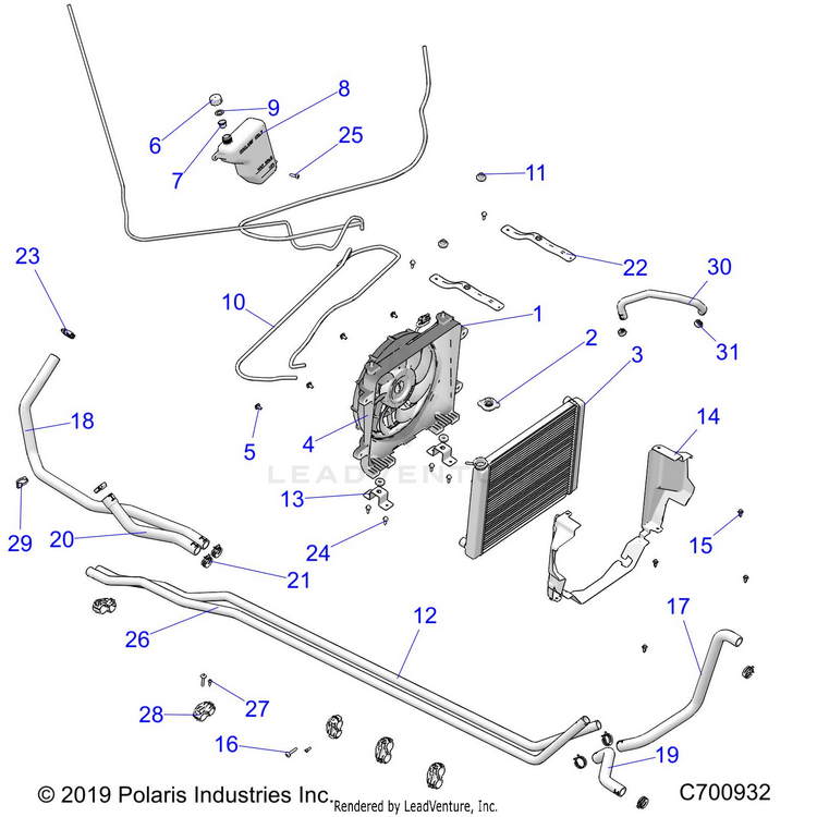 An Image of a Genuine Polaris Parts Schematic Diagram showing the schematic - OPTION: DASH COOLING ASSEMBLY - 2020 POLARIS RANGER CREW XP 1000 FACTORY CHOICE