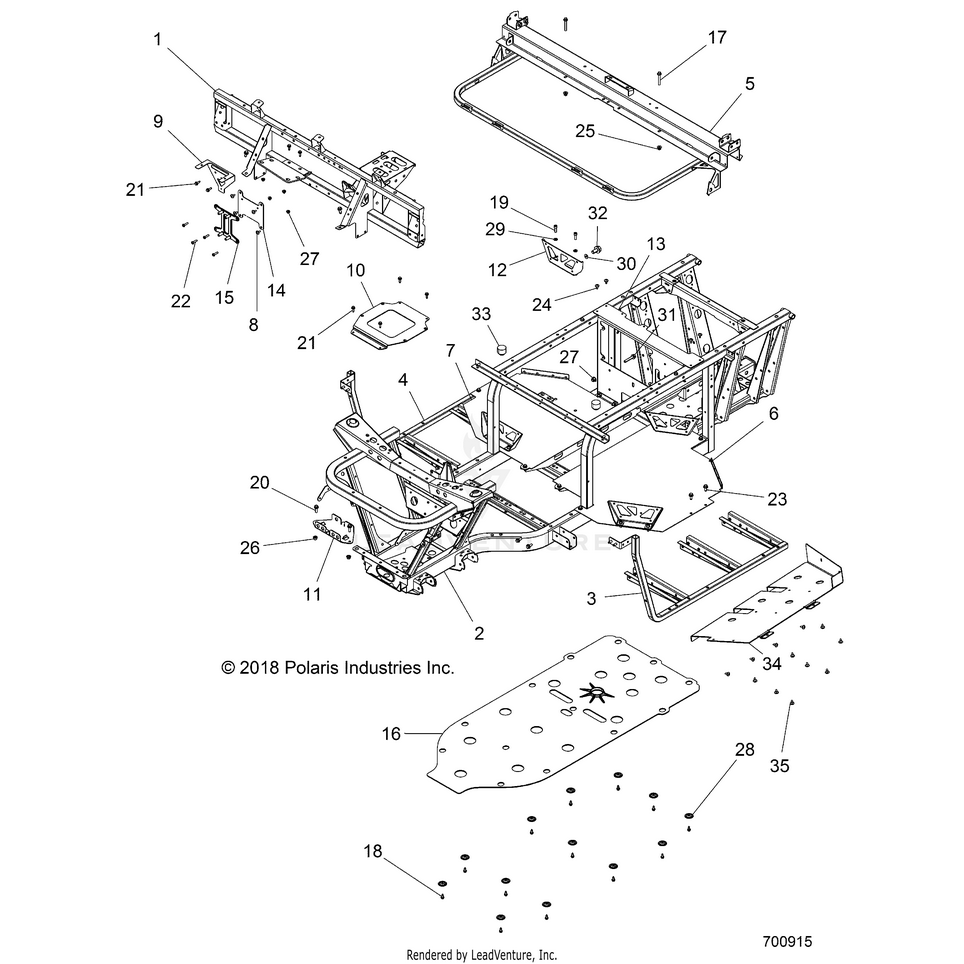 An Image of a Genuine Polaris Parts Schematic Diagram showing the schematic - CHASSIS: FRAME - 2017 POLARIS RANGER EV LIION