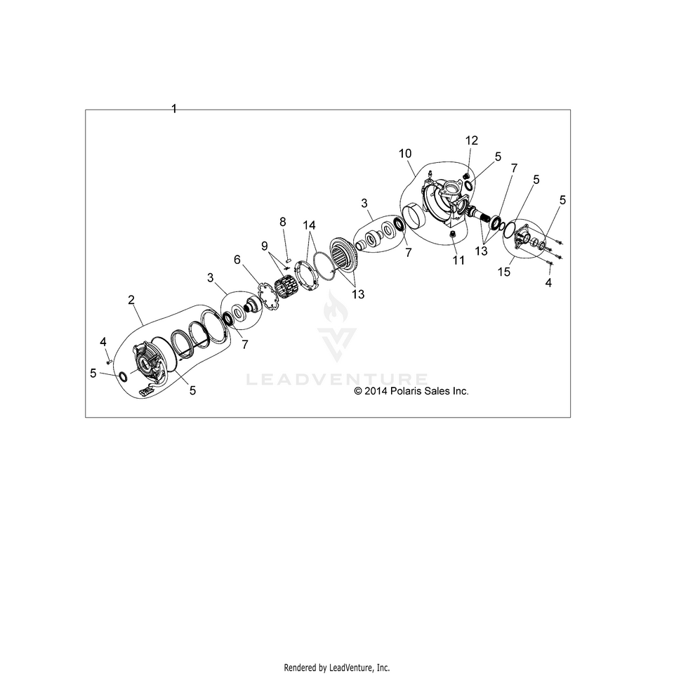 An Image of a Genuine Polaris Parts Schematic Diagram showing the schematic - DRIVE TRAIN: FRONT GEARCASE INTERNALS - 2015 POLARIS RANGER ETX