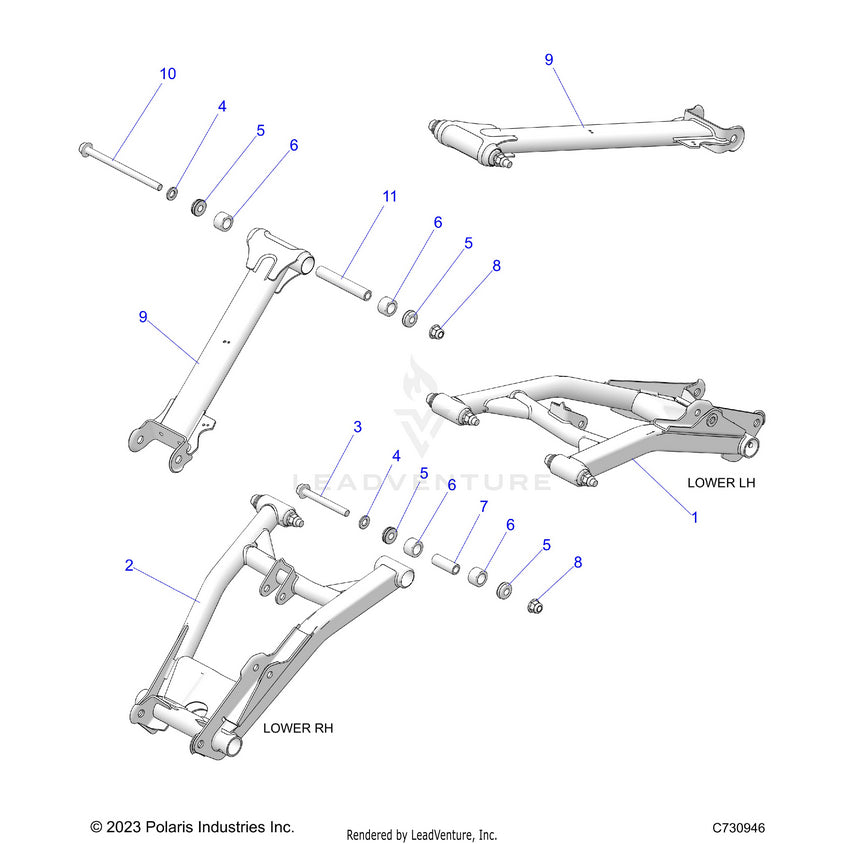 An Image of a Genuine Polaris Parts Schematic Diagram showing the schematic - SUSPENSION: REAR CONTROL ARMS - 2026 POLARIS RANGER XD 1500 NORTHSTAR MOUNTAINEER EDITION