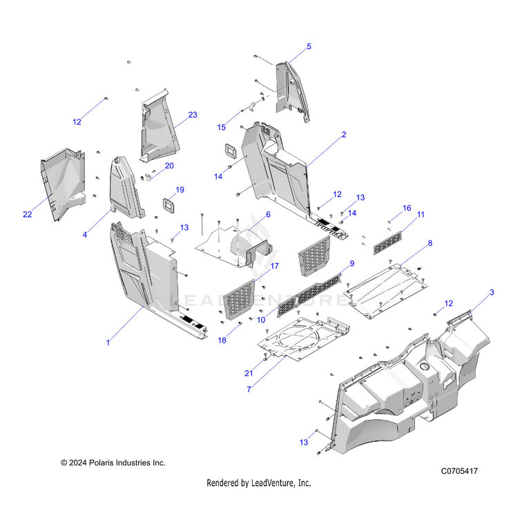 An Image of a Genuine Polaris Parts Schematic Diagram showing the schematic - BODY: FLOOR & ROCKERS - 2022 POLARIS RANGER 570