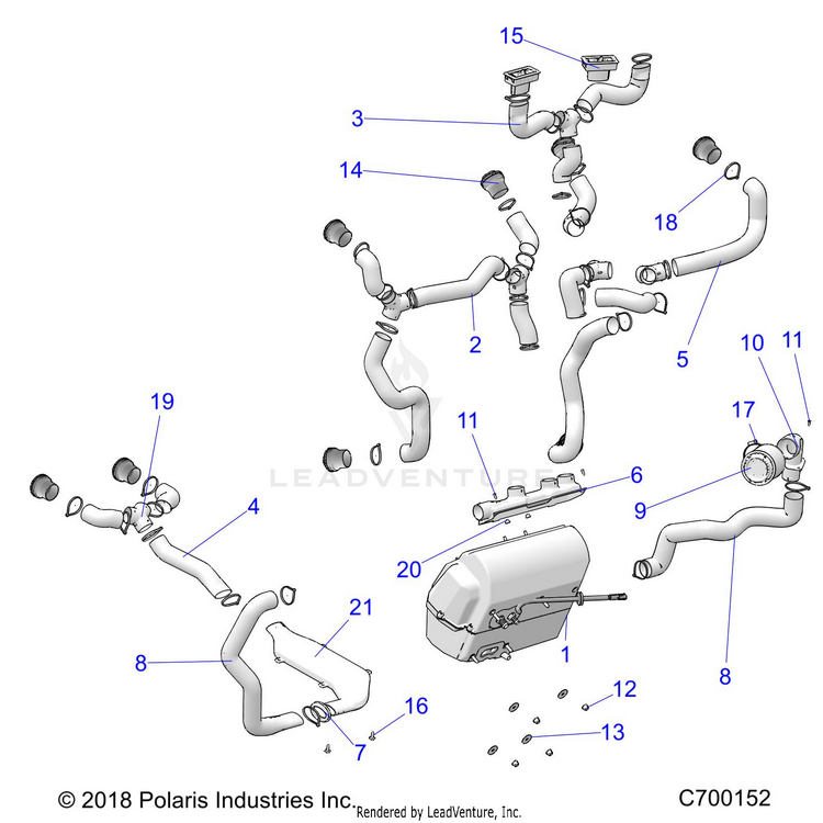An Image of a Genuine Polaris Parts Schematic Diagram showing the schematic - BODY: HVAC DUCTING - 2019 POLARIS RANGER CREW XP 1000 NORTHSTAR