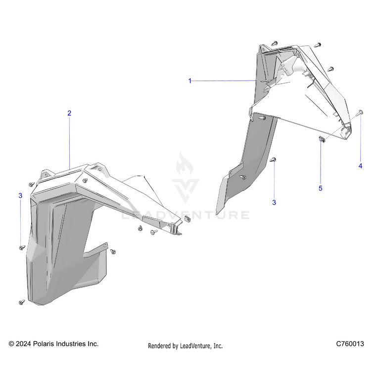 An Image of a Genuine Polaris Parts Schematic Diagram showing the schematic - BODY: FENDER FLARES FRONT - 2026 POLARIS GENERAL XP 1000 ULTIMATE