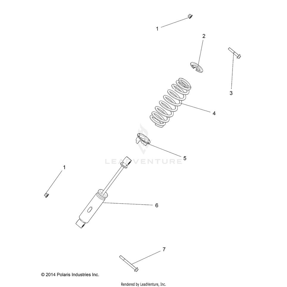 An Image of a Genuine Polaris Parts Schematic Diagram showing the schematic - SUSPENSION: FRONT SHOCK - 2015 POLARIS RANGER 1000 DIESEL