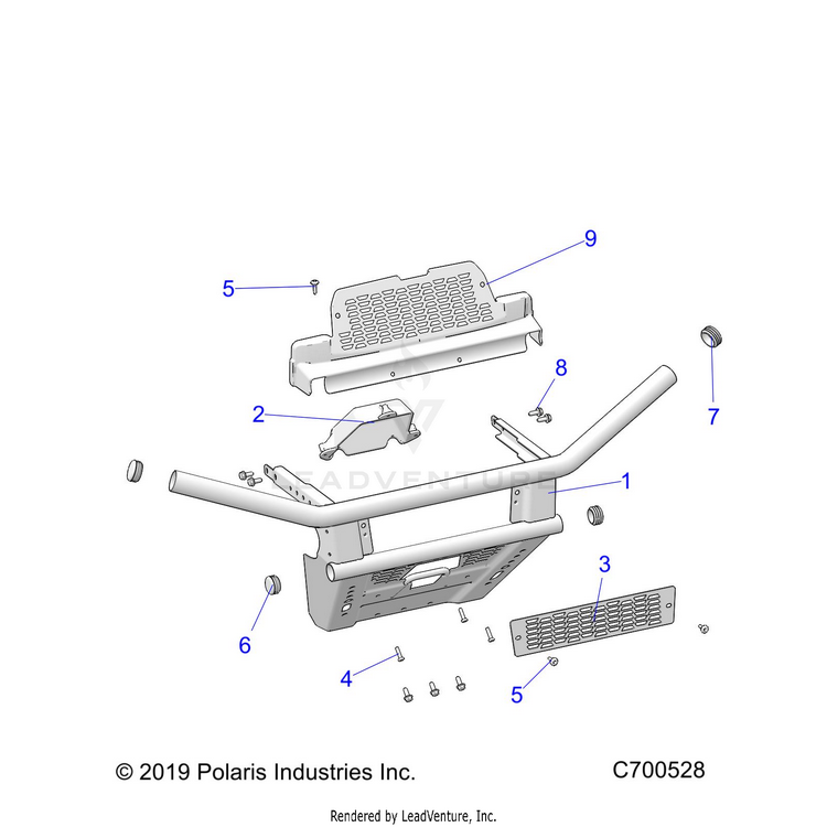 An Image of a Genuine Polaris Parts Schematic Diagram showing the schematic - BODY: BUMPER - 2022 POLARIS RANGER 570 FULL SIZE