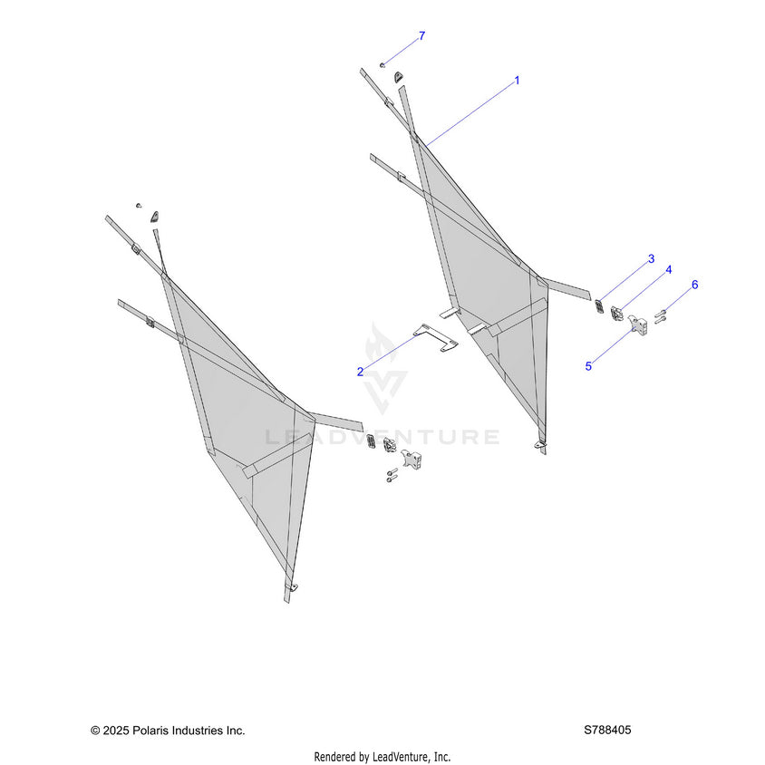 An Image of a Genuine Polaris Parts Schematic Diagram showing the schematic - BODY: SIDE NETS - 2026 POLARIS RANGER 500