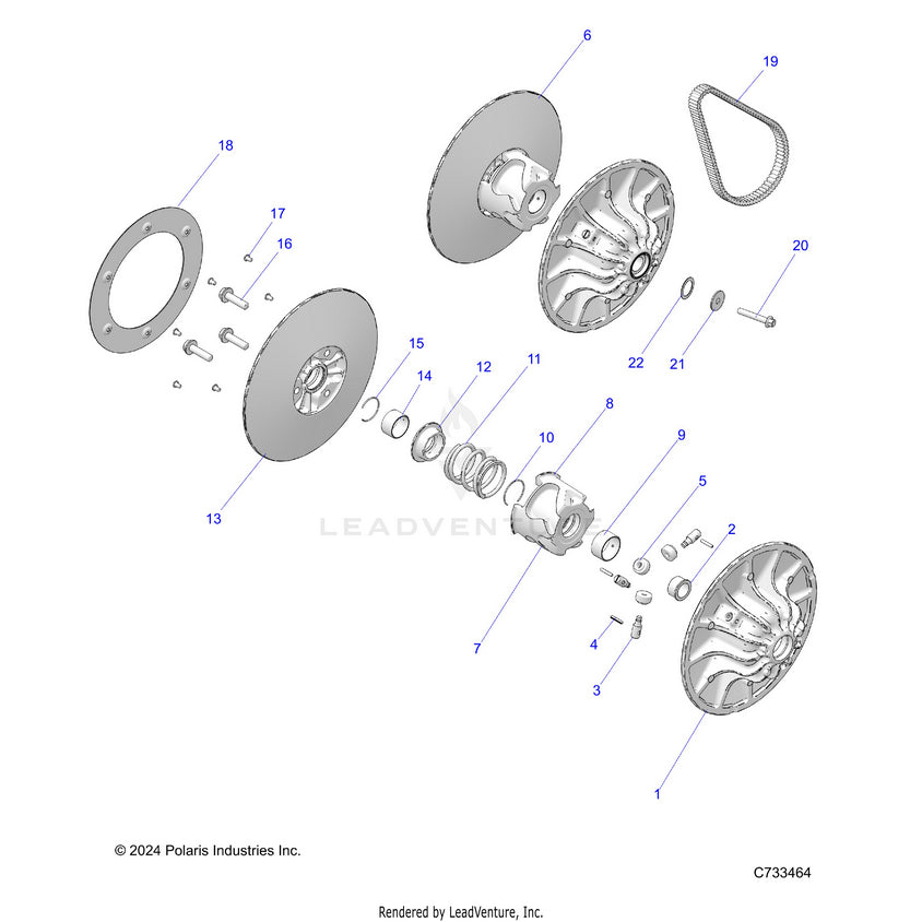 An Image of a Genuine Polaris Parts Schematic Diagram showing the schematic - DRIVE TRAIN: SECONDARY CLUTCH - 2024 POLARIS RANGER 1000 XP CREW