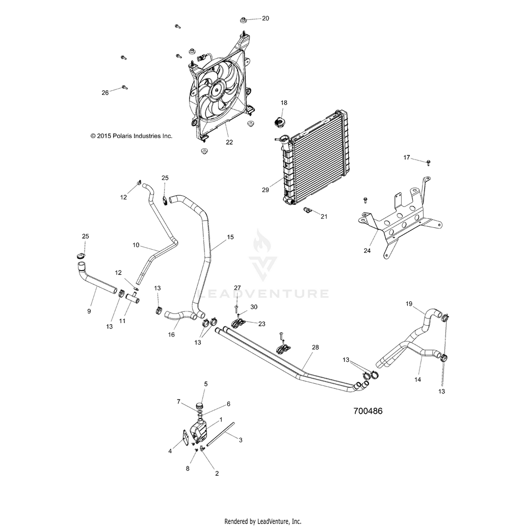 An Image of a Genuine Polaris Parts Schematic Diagram showing the schematic - ENGINE: COOLING SYSTEM - 2017 POLARIS RANGER CREW 570 FULL SIZE