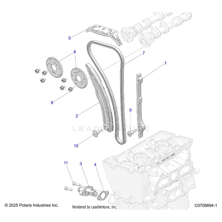 An Image of a Genuine Polaris Parts Schematic Diagram showing the schematic - ENGINE: CAM CHAIN AND TENSIONER - 2026 POLARIS XPEDITION ADV NORTHSTAR