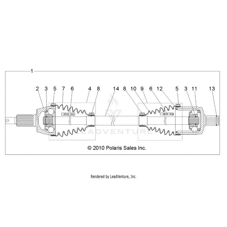 An Image of a Genuine Polaris Parts Schematic Diagram showing the schematic - DRIVE TRAIN: FRONT DRIVE SHAFT - 2018 POLARIS RANGER 1000 DIESEL