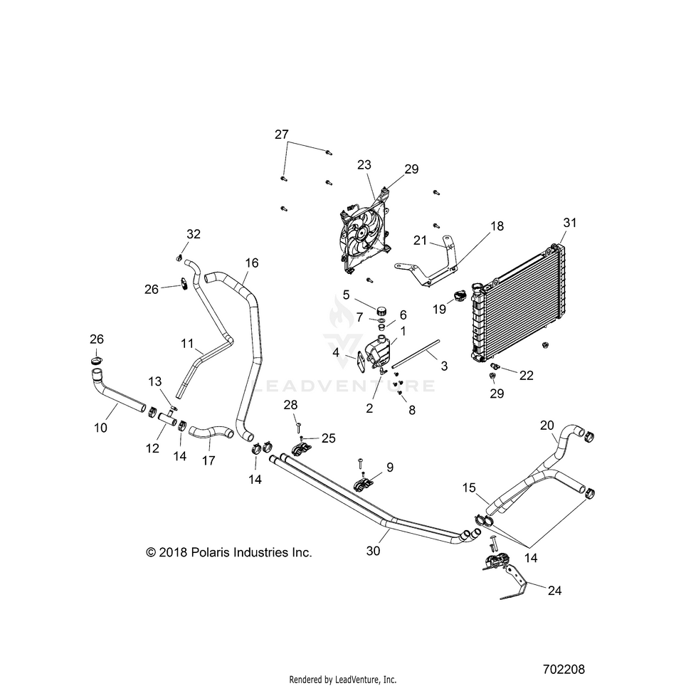 An Image of a Genuine Polaris Parts Schematic Diagram showing the schematic - ENGINE: COOLING SYSTEM - 2019 POLARIS RANGER CREW 570