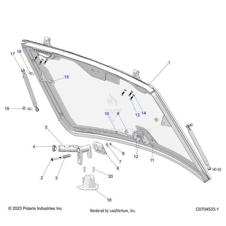 An Image of a Genuine Polaris Parts Schematic Diagram showing the schematic - BODY: FRONT WINDOW ASM. - 2024 POLARIS XPEDITION XP NORTHSTAR