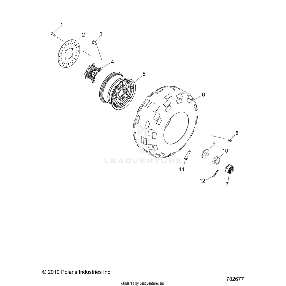 An Image of a Genuine Polaris Parts Schematic Diagram showing the schematic - WHEELS: REAR - 2020 POLARIS RANGER 570
