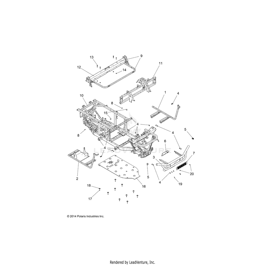 An Image of a Genuine Polaris Parts Schematic Diagram showing the schematic - CHASSIS: FRAME & FRONT BUMPER - 2015 POLARIS RANGER ETX