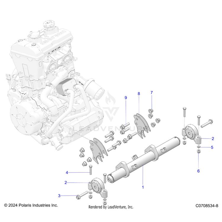 An Image of a Genuine Polaris Parts Schematic Diagram showing the schematic - ENGINE: MOUNTING & LONG BLOCK - 2025 POLARIS XPEDITION XP NORTHSTAR