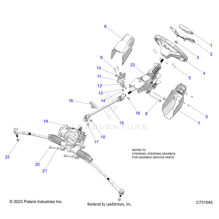 An Image of a Genuine Polaris Parts Schematic Diagram showing the schematic - STEERING: ASSEMBLY - 2026 POLARIS RANGER XD 1500 NORTHSTAR ULTIMATE CREW